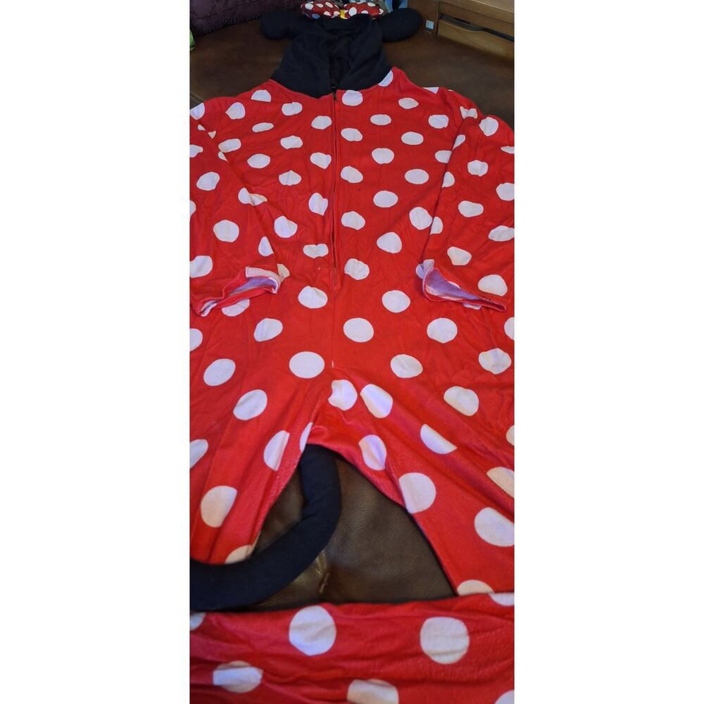 Spirit Halloween Minnie Mouse Adult Costume Jumpsuit L XL Onesie Gloves Disney - Picture 7 of 14